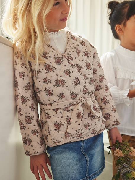 Veste matelassée imprimée fleurs fille LIGHT BEIGE PRINT 