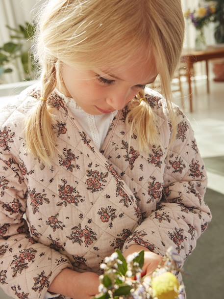 Gesteppte Mädchen Wendejacke mit Recycling-Polyester beige bedruckt 