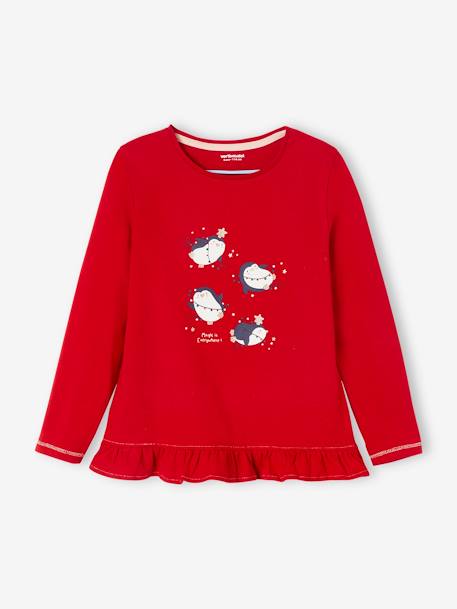 Mädchen Weihnachts-Schlafanzug, Pinguine rot/gemustert 