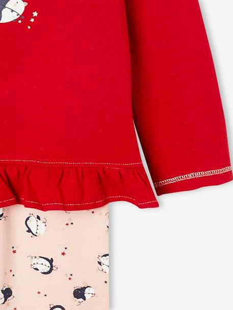 Mädchen Weihnachts-Schlafanzug, Pinguine rot/gemustert 