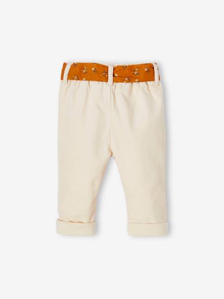 Pantalon en velours bébé avec ceinture en tissu beige clair 