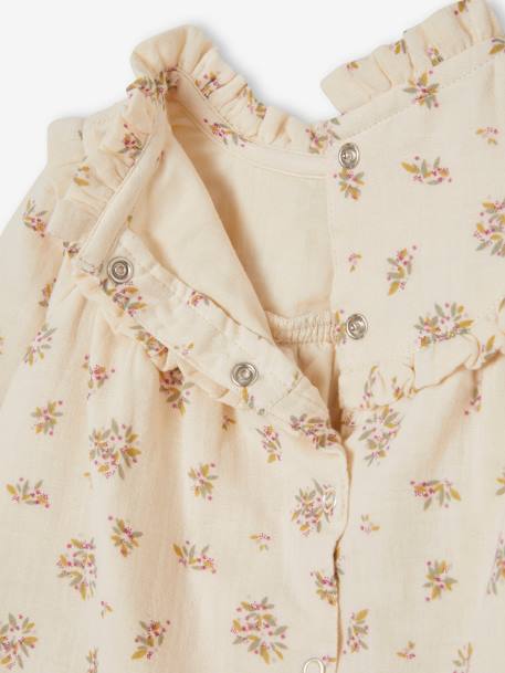 Robe en gaze de coton bébé avec bloomer beige imprimé 