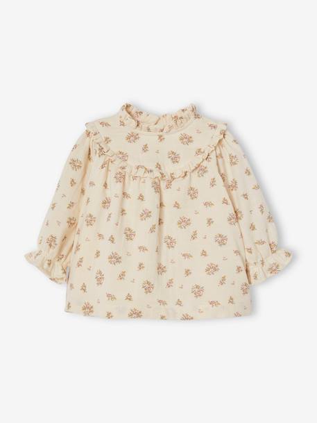 Robe en gaze de coton bébé avec bloomer beige imprimé 