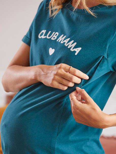 Chemise de nuit T-shirt grossesse et allaitement en coton bio Vert 