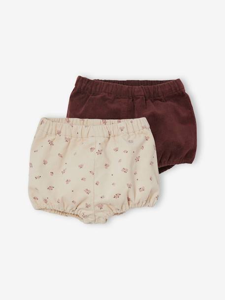 Lot de 2 bloomers bébé fille en velours Bordeaux/Beige AOP 