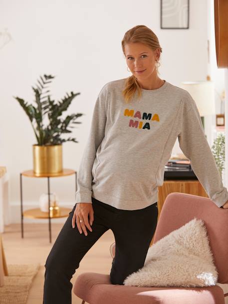 Sweatshirt mit Messageprint für Schwangerschaft & Stillzeit grau meliert 