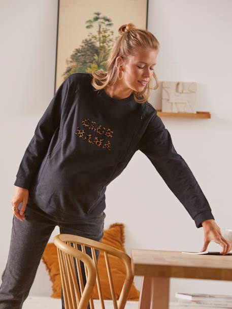 Sweatshirt mit Messageprint für Schwangerschaft & Stillzeit schwarz leoprint 
