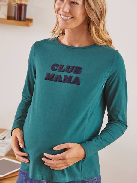 T-shirt à message grossesse et allaitement en coton bio Vert 