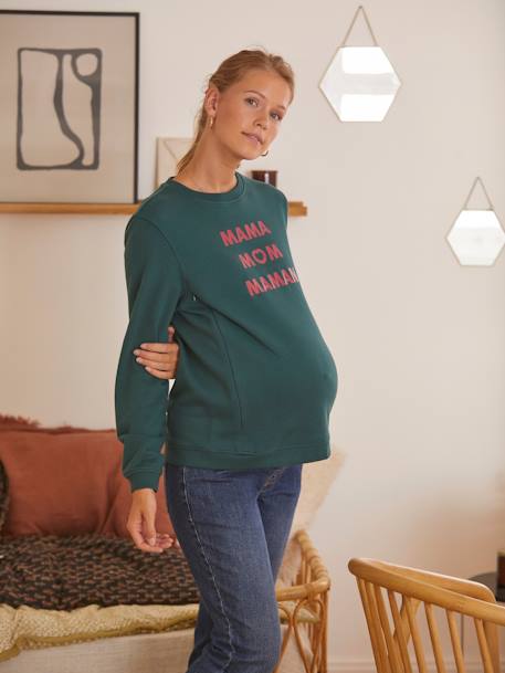Sweatshirt für Schwangerschaft und Stillzeit, Schriftzug tanne+TINTENBLAU 