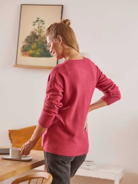 Pull col tunisien grossesse et allaitement fuchsia 