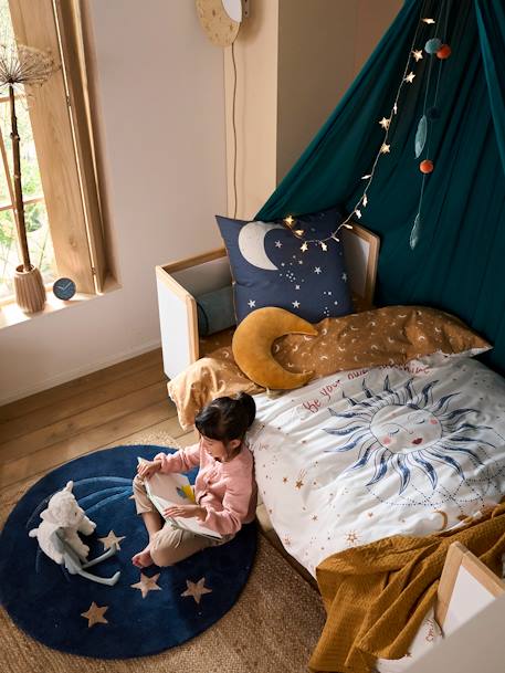 Kinderbettbezug + Kissenbezug ASTRO ocker/blau 
