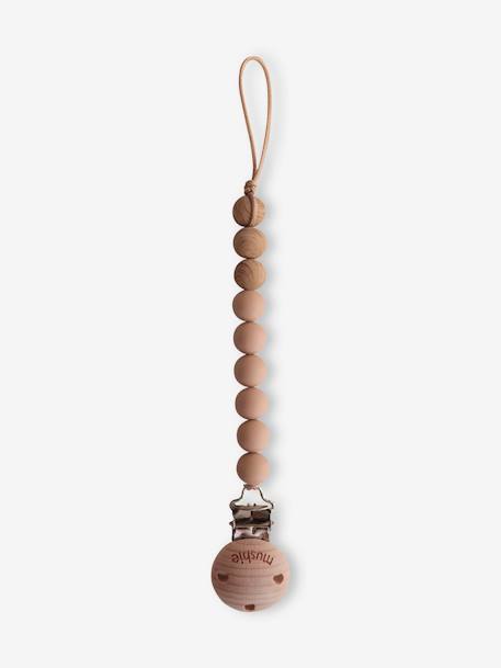 Cordon attache-sucette Eva en silicone gris+marron+rose+vert sauge 