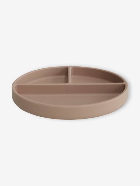 Assiette compartimentée MUSHIE en silicone beige+gris+rose 