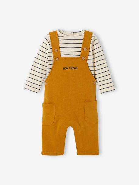 Baby-Set: Shirt & Latzhose, personalisierbar caramel+grau meliert 