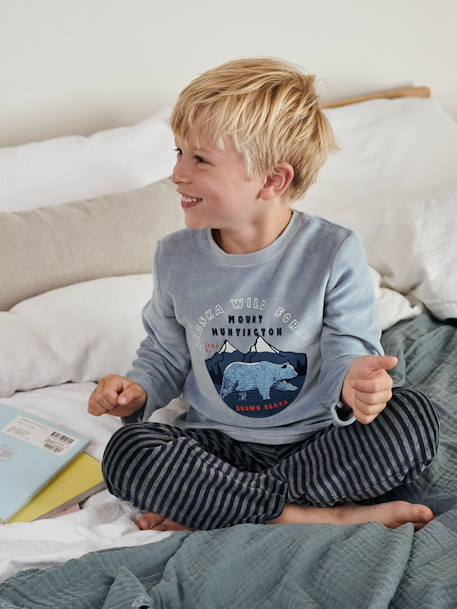 Lot de 2 pyjamas 'nature' en velours garçon BASICS LOT BLEU ET GRIS 
