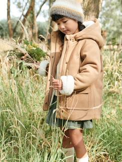 Manteau à capuche en drap de laine fille doublé sherpa