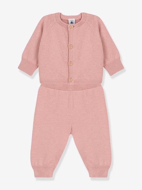 Ensemble 2 pièces bébé en tricot laine et coton PETIT BATEAU rose 