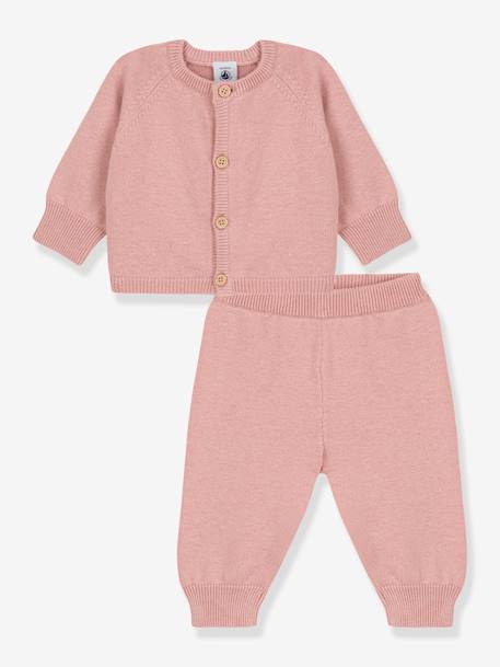 Ensemble 2 pièces bébé en tricot laine et coton PETIT BATEAU rose 