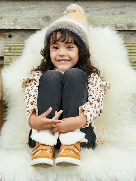 Ensemble bonnet et snood jacquard fille beige imprimé 