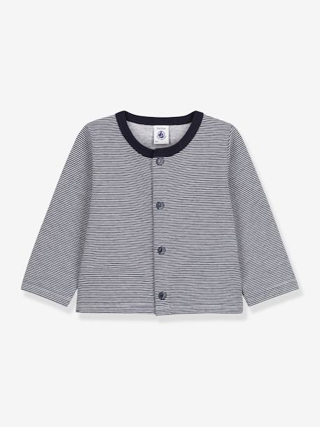 Cardigan bébé rayé milleraies en jersey épais - PETIT BATEAU marine 