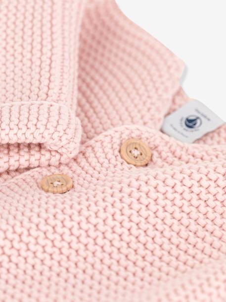 Cardigan bébé tricot point mousse en coton bio PETIT BATEAU blanc+rose 