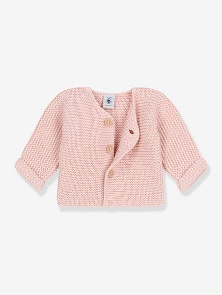Cardigan bébé tricot point mousse en coton bio PETIT BATEAU blanc+rose 