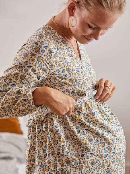 Blouse imprimée volantée grossesse et allaitement Ecru 