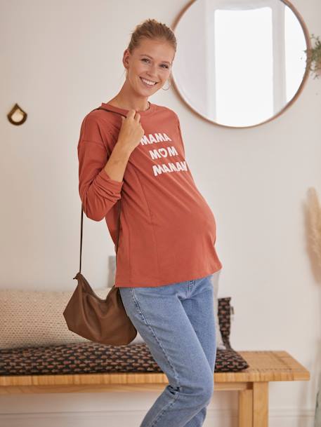Shirt mit Messageprint für Schwangerschaft & Stillzeit  Oeko-Tex braun 