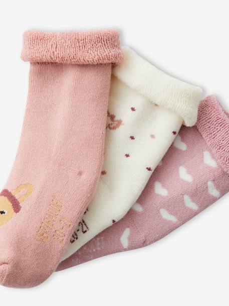Lot de 3 paires de chaussettes lapins et coeurs bébé fille rose poudré 