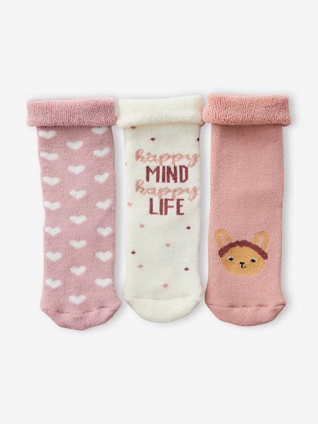 3er-Pack Mädchen Baby Socken, Hasen/Herzen puderrosa 