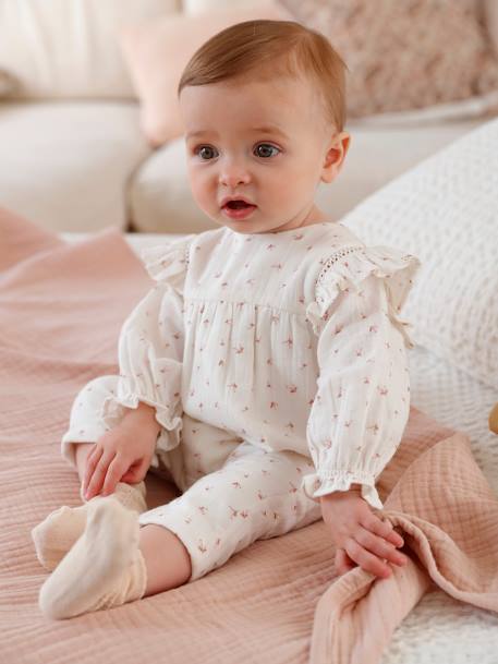 Baby Overall mit Volants elfenbein bedruckt 