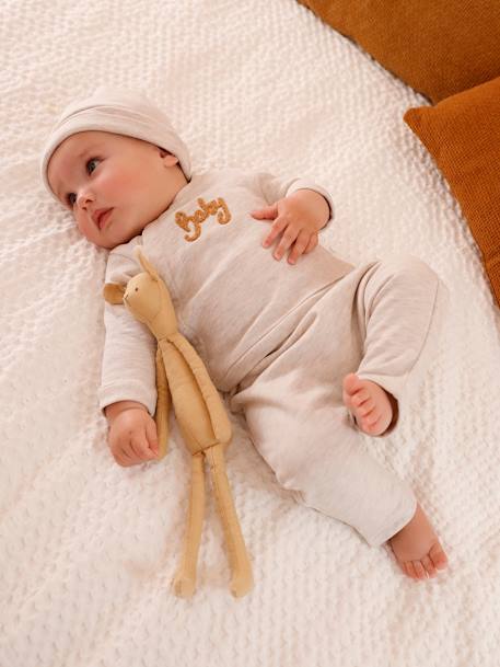3-teiliges Baby-Set für Neugeborene, Sweatware beige meliert+pudrig rosa 
