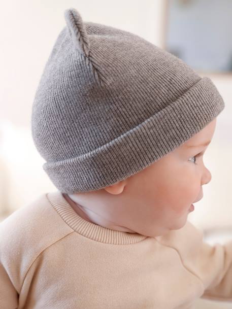 Baby Mütze mit Ohren hellgrau meliert 