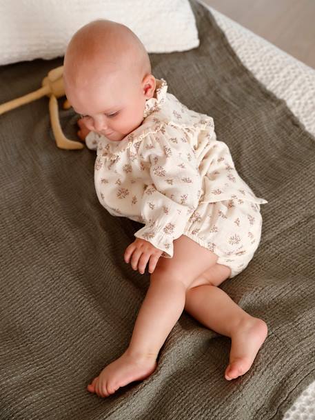 Baby-Set: Musselinkleid & Shorts beige bedruckt 