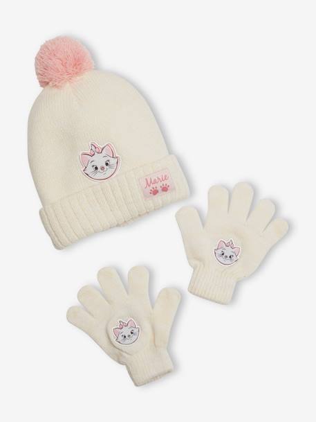Ensemble fille Disney® Marie les Aristochats bonnet + gants Beige chiné et rose 