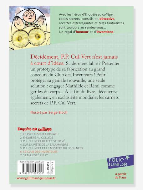 Französisches Kinderbuch „Le club des inventeurs - Enquête au collège“ Band 6 GALLIMARD JEUNESSE grün 