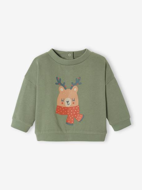Baby-Sweatshirt; Weihnachtsmotif salbeigrün 