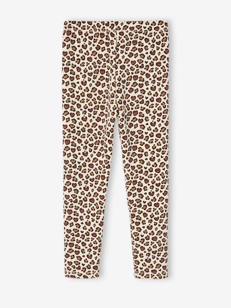 Legging fille doublé maille polaire marron imprimé 