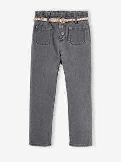 Fille-Pantalon-Jean style paperbag fille et sa ceinture tressée