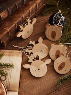 Décor de fêtes-Linge de maison et décoration-Lot de 6 boules plates de Noël en bois