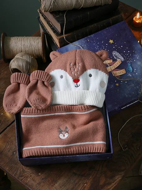 Baby-Set: Mütze, Loopschal & Fäustlinge, Weihnachten zimt 