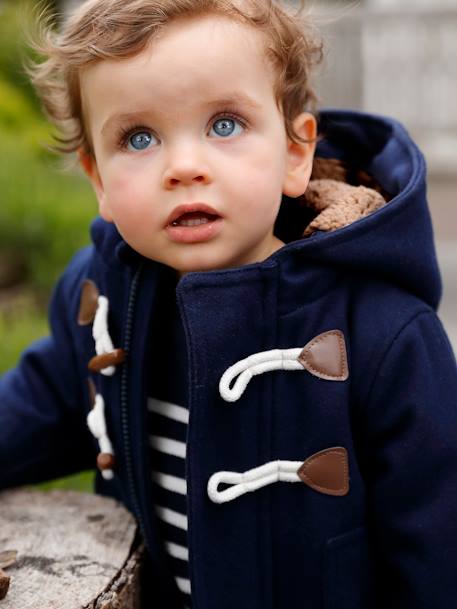 Baby Jacke mit Kapuze, Dufflecoat, Recycling-Polyester grau meliert+nachtblau 
