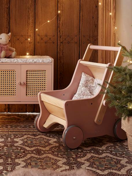 2-in-1 Puppen-Kinderwagen, Holz FSC® rosa/natur petite poesie+WEISS 
