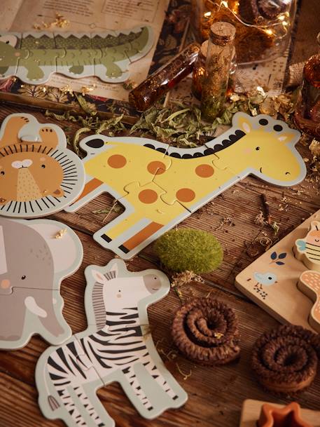 5 puzzles évolutifs 3 à 6 pièces en carton Tanzanie beige 