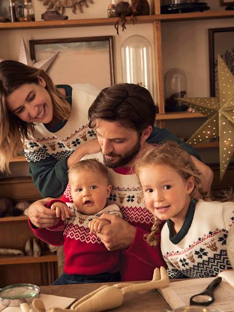 Pull de Noël adulte capsule famille motifs jacquard rouge 