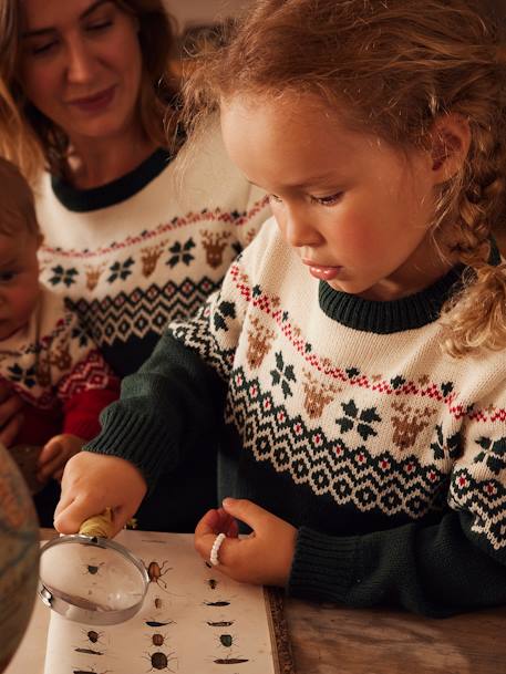 Capsule Collection: Kinder Weihnachtspullover, Jacquardstrick tannengrün 