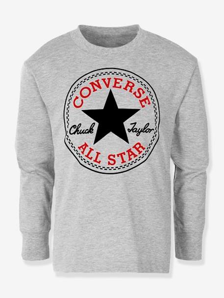 Tee-shirt enfant manches longues Chuck Patch CONVERSE blanc+gris 