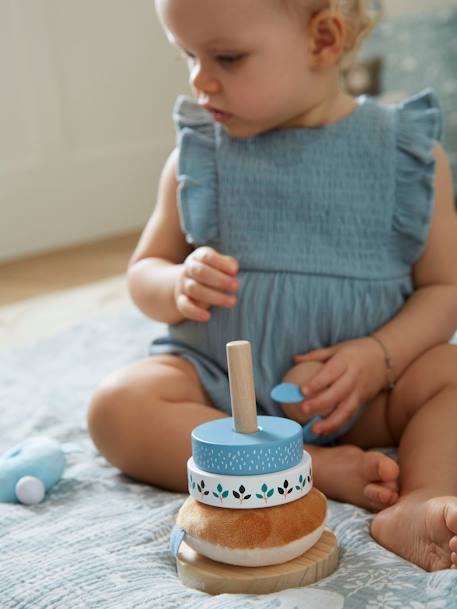 Baby Stapelturm aus Stoff und Holz FSC 'Waldfreunde' blau 