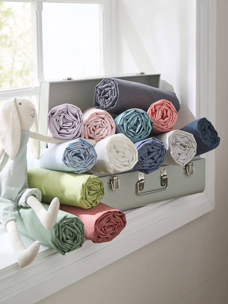 Drap-housse uni enfant anthracite+bleu clair+bleu jean+bleu vert+corail+ecru+gris+lila clair+marine+pistache+rose clair+terracotta+vert 