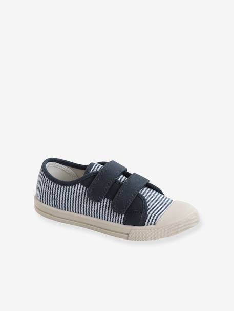 Kinder Stoff-Sneakers mit Klett blau+himmelblau+senffarben 